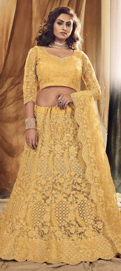 Yellow color Lehenga in Net fabric with Embroidered, Resham, Stone, Thread work