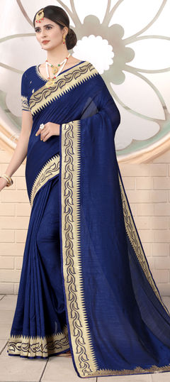 Blue color Saree in Art Silk, Silk fabric with Embroidered, Stone, Thread, Zari work