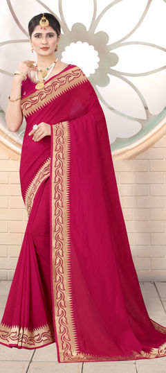 Pink and Majenta color Saree in Art Silk, Silk fabric with Embroidered, Stone, Thread, Zari work