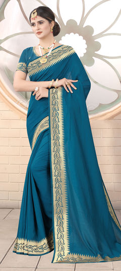 Blue color Saree in Art Silk, Silk fabric with Embroidered, Stone, Thread, Zari work