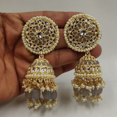 Gold Rodium Polish Black and Grey, White and Off White color Earrings in Copper studded with CZ Diamond, Pearl