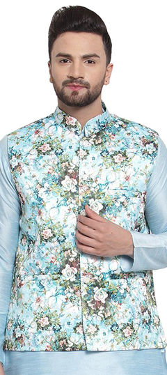 Multicolor color Nehru Jacket in Satin Silk fabric with Printed work