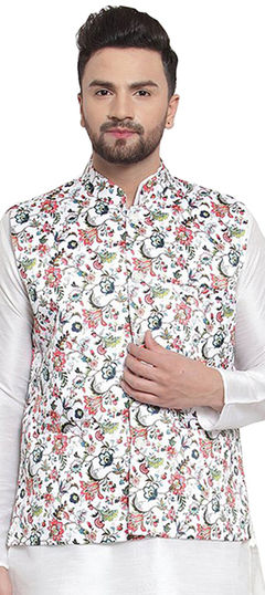 Multicolor color Nehru Jacket in Satin Silk fabric with Printed work