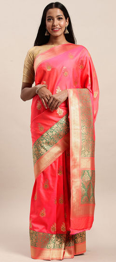 Pink and Majenta color Saree in Jacquard fabric with Weaving work