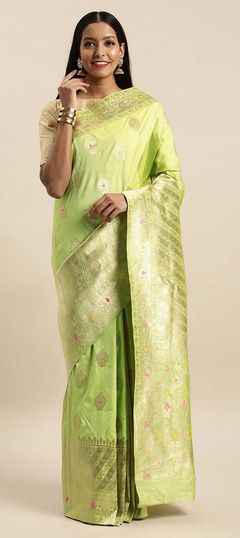 Green color Saree in Jacquard fabric with Weaving work