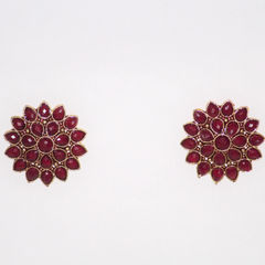 Gold Rodium Polish Red and Maroon color Earrings in Metal Alloy studded with CZ Diamond