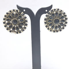 Gold Rodium Polish Black and Grey color Earrings in Metal Alloy studded with CZ Diamond
