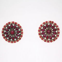 Gold Rodium Polish Red and Maroon color Earrings in Metal Alloy studded with CZ Diamond