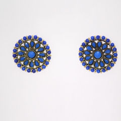 Gold Rodium Polish Blue color Earrings in Metal Alloy studded with CZ Diamond