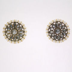 Gold Rodium Polish White and Off White color Earrings in Metal Alloy studded with CZ Diamond