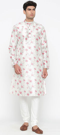 White and Off White color Kurta Pyjamas in Cotton fabric with Floral, Printed work