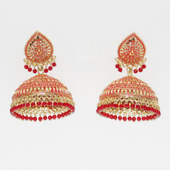Gold Rodium Polish Red and Maroon color Earrings in Metal Alloy studded with Beads