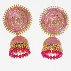 Gold Rodium Polish Pink and Majenta color Earrings in Metal Alloy studded with Pearl