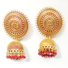 Gold Rodium Polish Red and Maroon color Earrings in Metal Alloy studded with Pearl