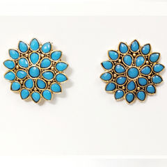 Gold Rodium Polish Blue color Earrings in Metal Alloy studded with Beads