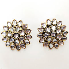 Gold Rodium Polish White and Off White color Earrings in Metal Alloy studded with CZ Diamond