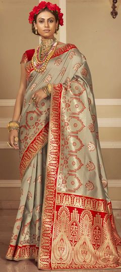 Beige and Brown color Saree in Art Silk, Silk fabric with Weaving work