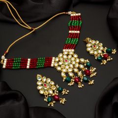 Gold Rodium Polish Multicolor color Necklace in Metal Alloy studded with CZ Diamond, Pearl