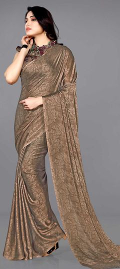 Beige and Brown color Saree in Chiffon fabric with Printed work