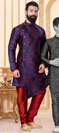 Blue color IndoWestern Dress in Art Silk fabric with Printed work