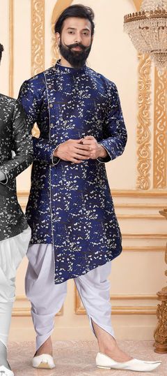 Blue color IndoWestern Dress in Art Silk fabric with Printed work