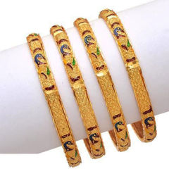 Gold Rodium Polish Gold color Bangles in Metal Alloy studded with CZ Diamond, Pearl