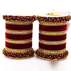 Gold Rodium Polish Red and Maroon color Bangles in Brass studded with CZ Diamond