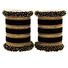 Gold Rodium Polish Black and Grey color Bangles in Brass studded with CZ Diamond