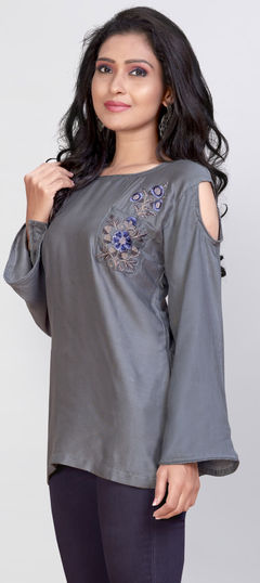 Black and Grey color Kurti in Rayon fabric with Embroidered, Resham, Thread work