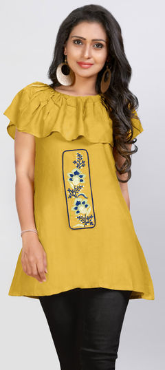 Yellow color Kurti in Rayon fabric with Embroidered, Resham, Thread work