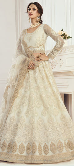 White and Off White color Lehenga in Net fabric with Embroidered, Thread, Zari work