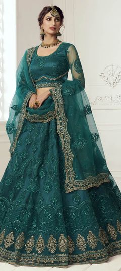 Blue color Lehenga in Net fabric with Embroidered, Thread, Zari work