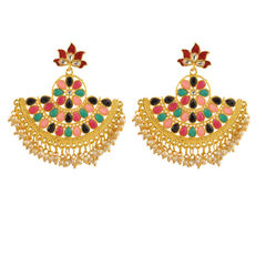 Gold Rodium Polish Multicolor color Earrings in Metal Alloy studded with Kundan, Pearl