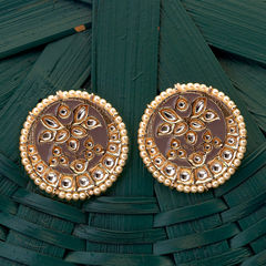 Gold Rodium Polish Multicolor color Earrings in Brass studded with Kundan