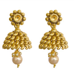 Gold Rodium Polish Gold color Earrings in Brass studded with Pearl