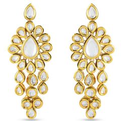 Gold Rodium Polish White and Off White color Earrings in Metal Alloy studded with Kundan