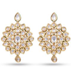 Gold Rodium Polish White and Off White color Earrings in Metal Alloy studded with Kundan