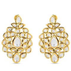 Gold Rodium Polish White and Off White color Earrings in Metal Alloy studded with Kundan