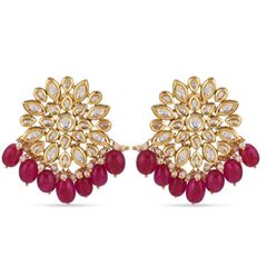 Gold Rodium Polish Pink and Majenta, White and Off White color Earrings in Metal Alloy studded with Kundan