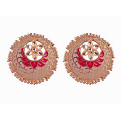 Gold Rodium Polish Pink and Majenta color Earrings in Brass studded with Kundan