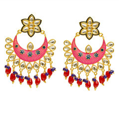 Gold Rodium Polish Multicolor color Earrings in Brass studded with Kundan