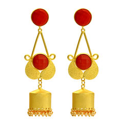 Gold Rodium Polish Red and Maroon color Earrings in Brass studded with Pearl