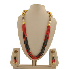 Multicolor color Necklace in Copper studded with Beads, Cubic Zirconia, Pearl & Gold Rodium Polish : 1711887