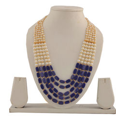 Blue, White and Off White color Necklace in Copper studded with Pearl & Gold Rodium Polish : 1711890