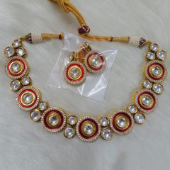 Gold Rodium Polish White and Off White color Necklace in Copper studded with Kundan