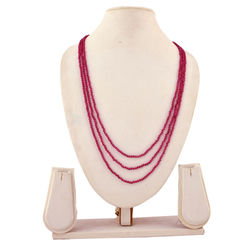 Pink and Majenta color Necklace in Copper studded with Beads, Cubic Zirconia & Gold Rodium Polish : 1711898