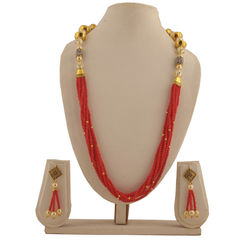 Red and Maroon color Necklace in Copper studded with Beads, Pearl & Gold Rodium Polish : 1711912