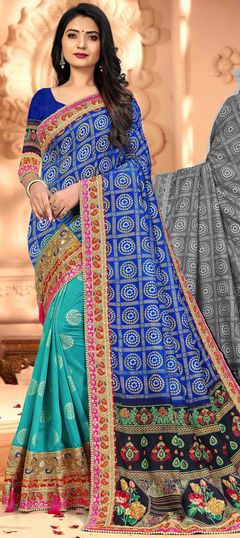 Blue color Saree in Art Silk, Silk fabric with Bandhej, Printed work