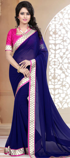 Blue color Saree in Georgette fabric with Border work