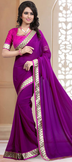 Pink and Majenta color Saree in Georgette fabric with Border work